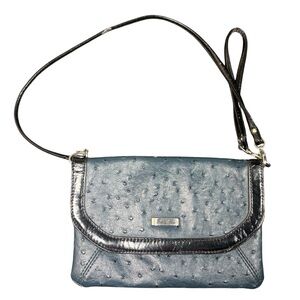 Grace Adele Textured Crossbody | Blue Ostrich Embossed